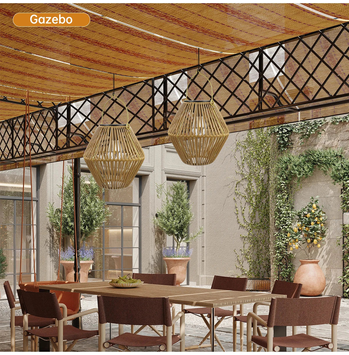 Woven Solar Lantern – Hanging or Tabletop, Warm LED