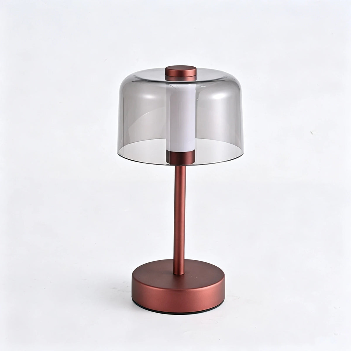 Smoked Dome Cordless Table Lamp – Rechargeable LED, 24 cm
