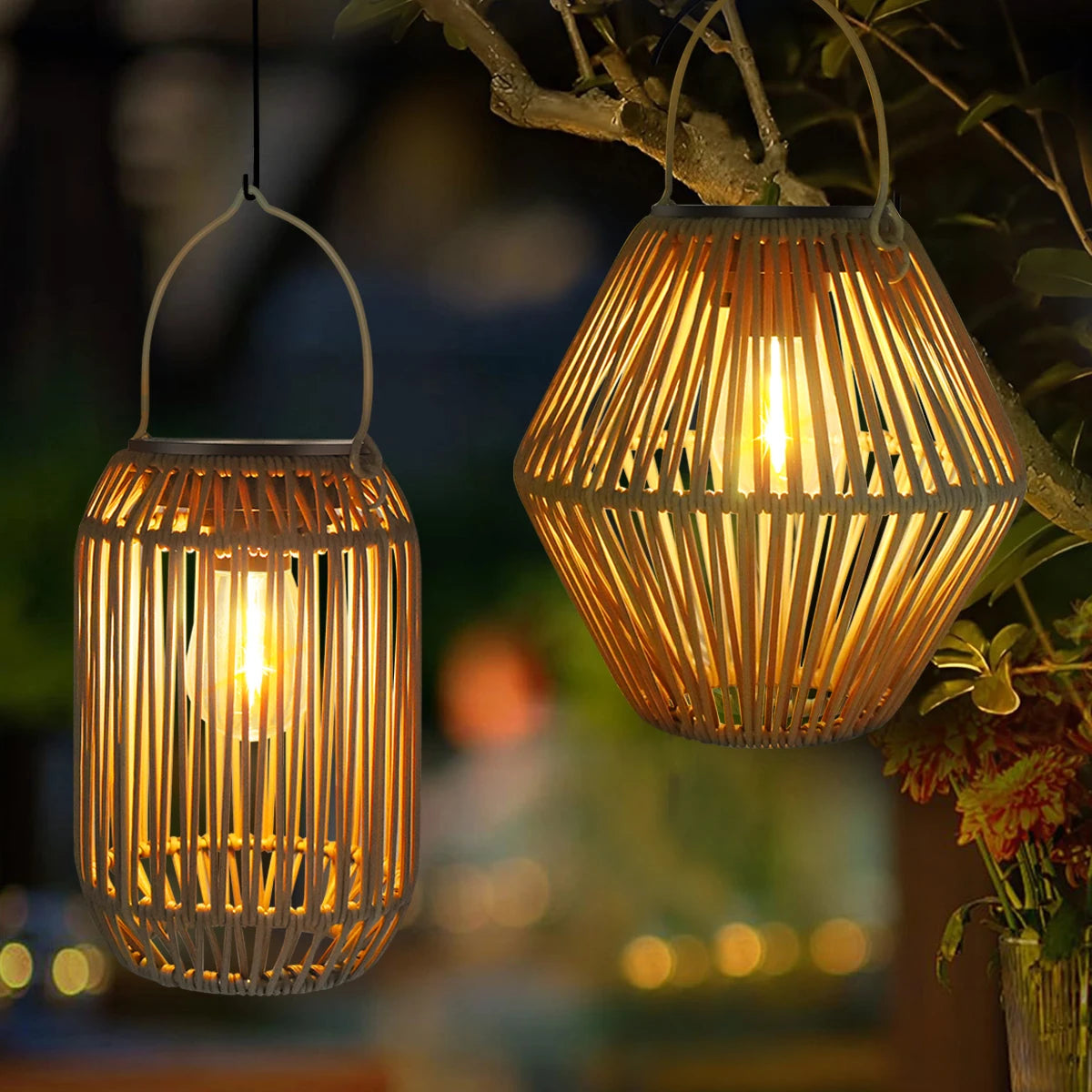 Woven Solar Lantern – Hanging or Tabletop, Warm LED