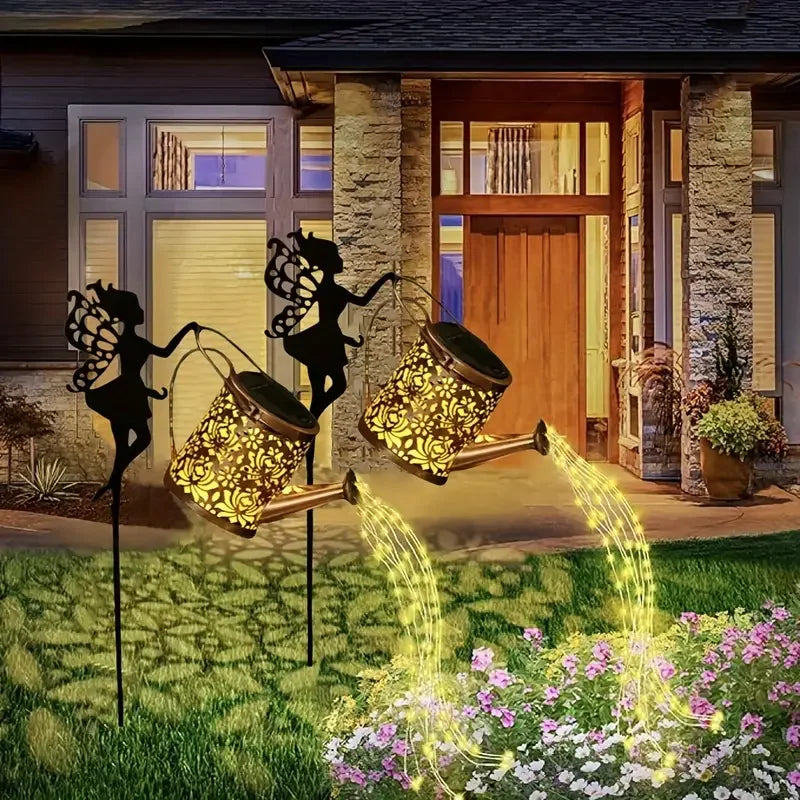 Solar Fairy Watering Can Light – Cascading Fairy Lights on a Garden Stake
