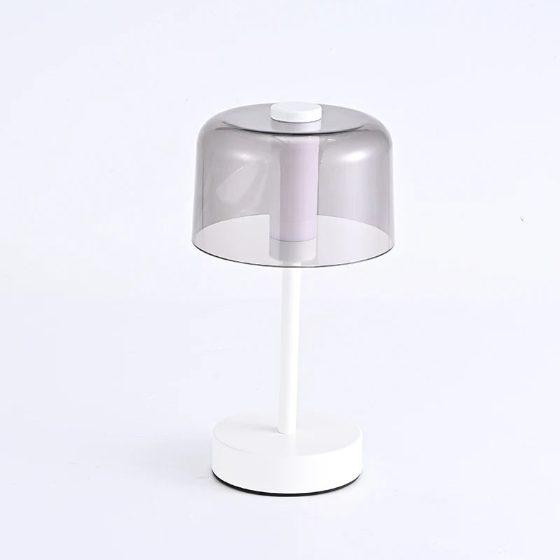 Smoked Dome Cordless Table Lamp – Rechargeable LED, 24 cm