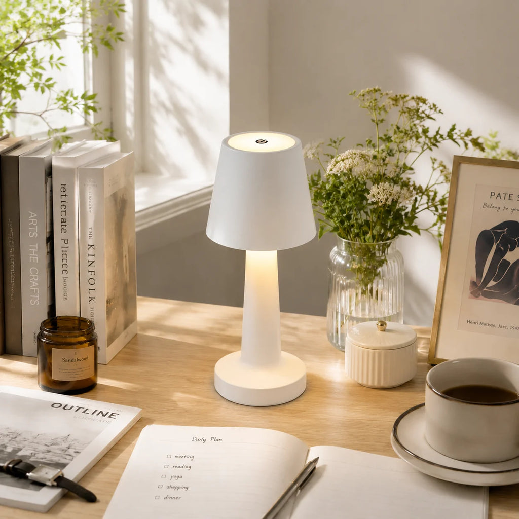 Tapered Shade Cordless Lamp – Rechargeable LED, 25 cm