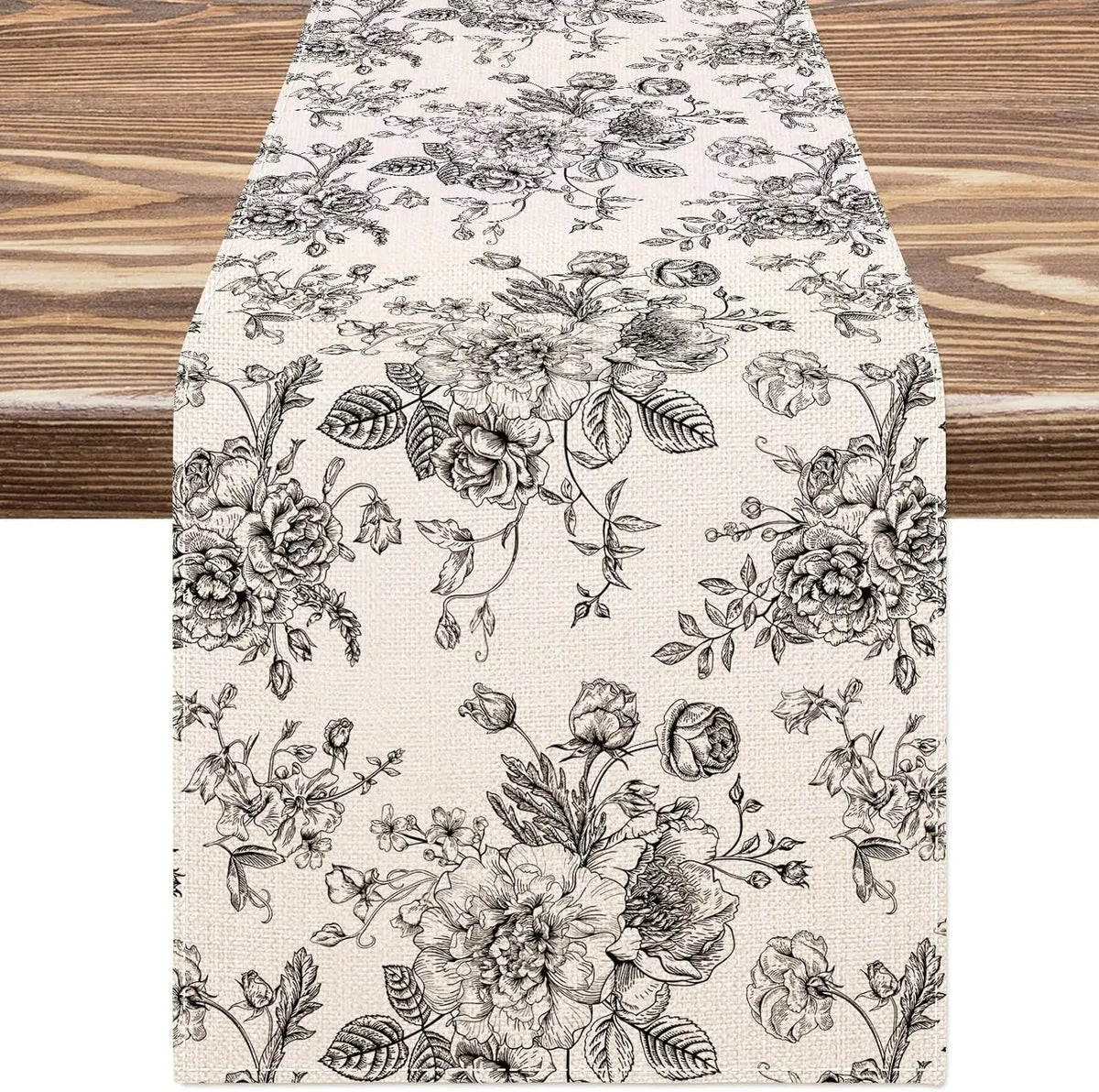Toile Floral Linen Table Runner – 33 × 180 cm