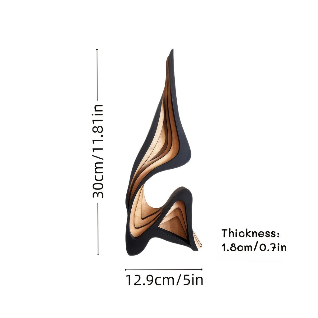 Abstract Wave Wood Sculpture – Modern Shelf Decor