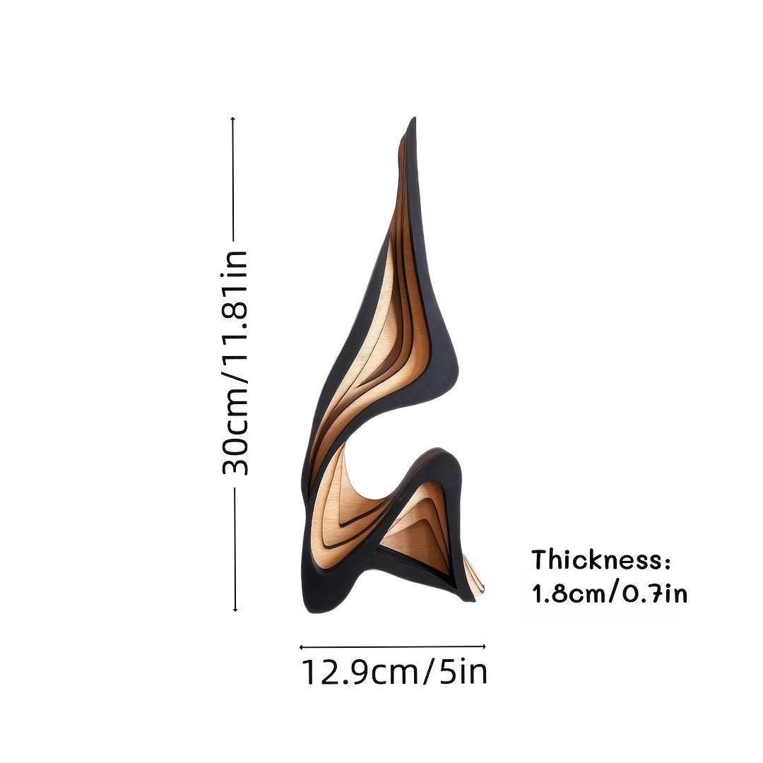Abstract Wave Wood Sculpture – Modern Shelf Decor