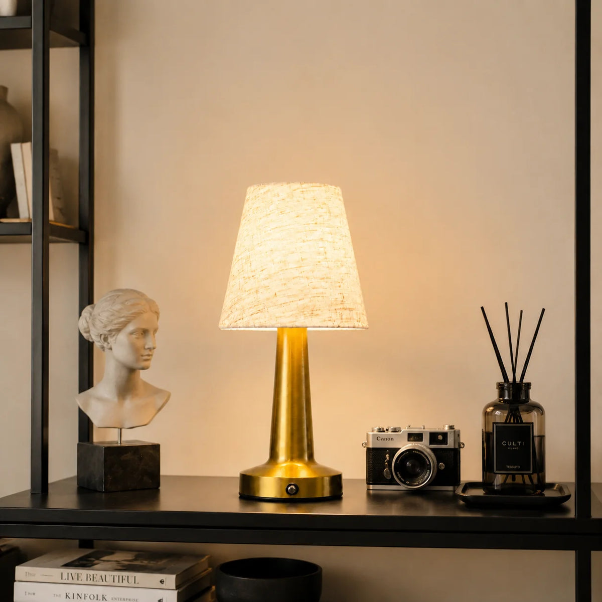 Fabric Shade Column Cordless Lamp – Rechargeable, 27 cm