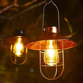 Copper-Tone Solar Lantern – Vintage Caged Bulb, Hanging
