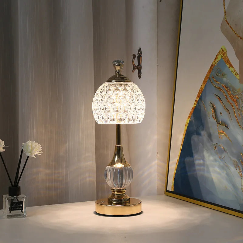 Crystal-Look Dome Cordless Table Lamp – Rechargeable, 33.5 cm