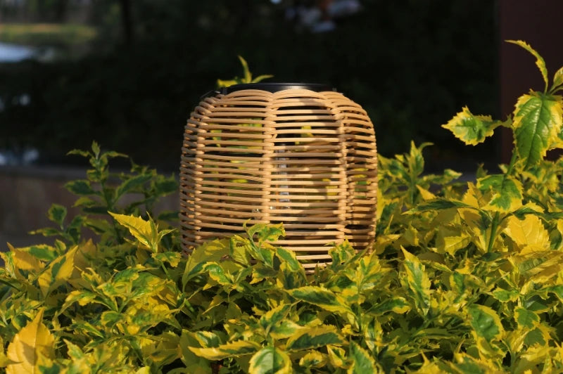 Boho Woven Solar Lantern – Warm LED with Handle