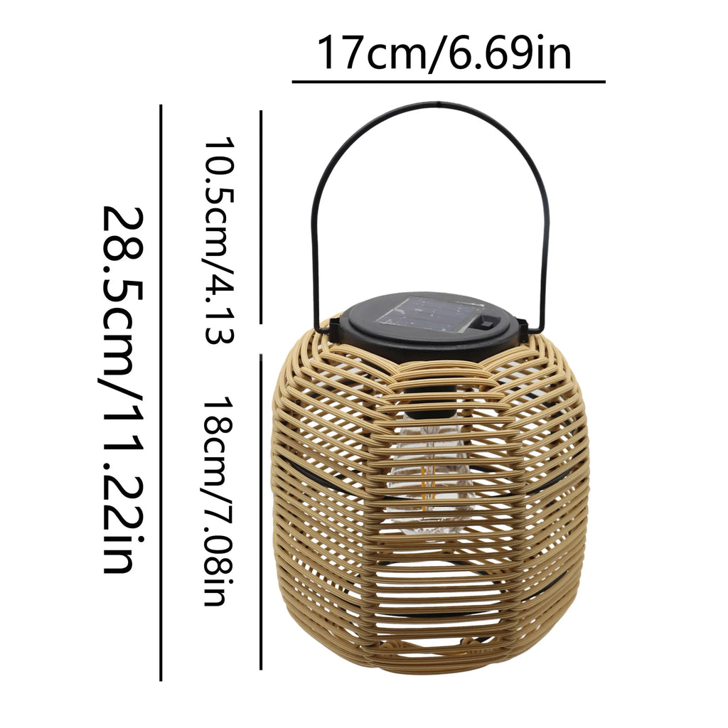 Boho Woven Solar Lantern – Warm LED with Handle