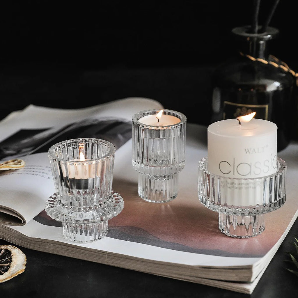 Ribbed Glass Candle Holder