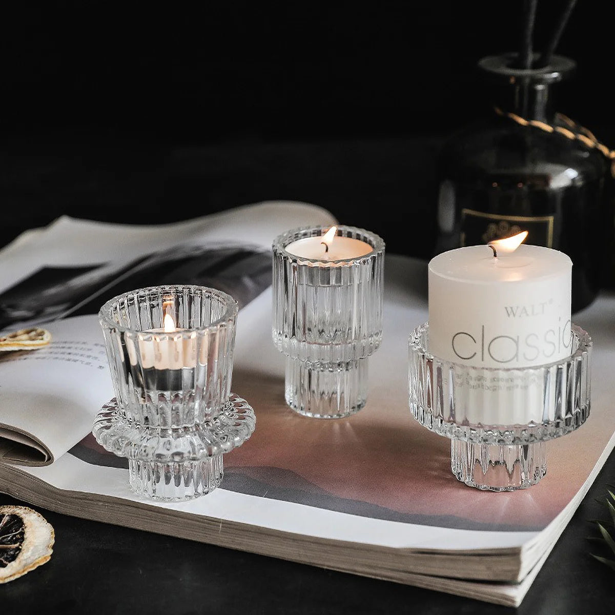 Ribbed Glass Candle Holder
