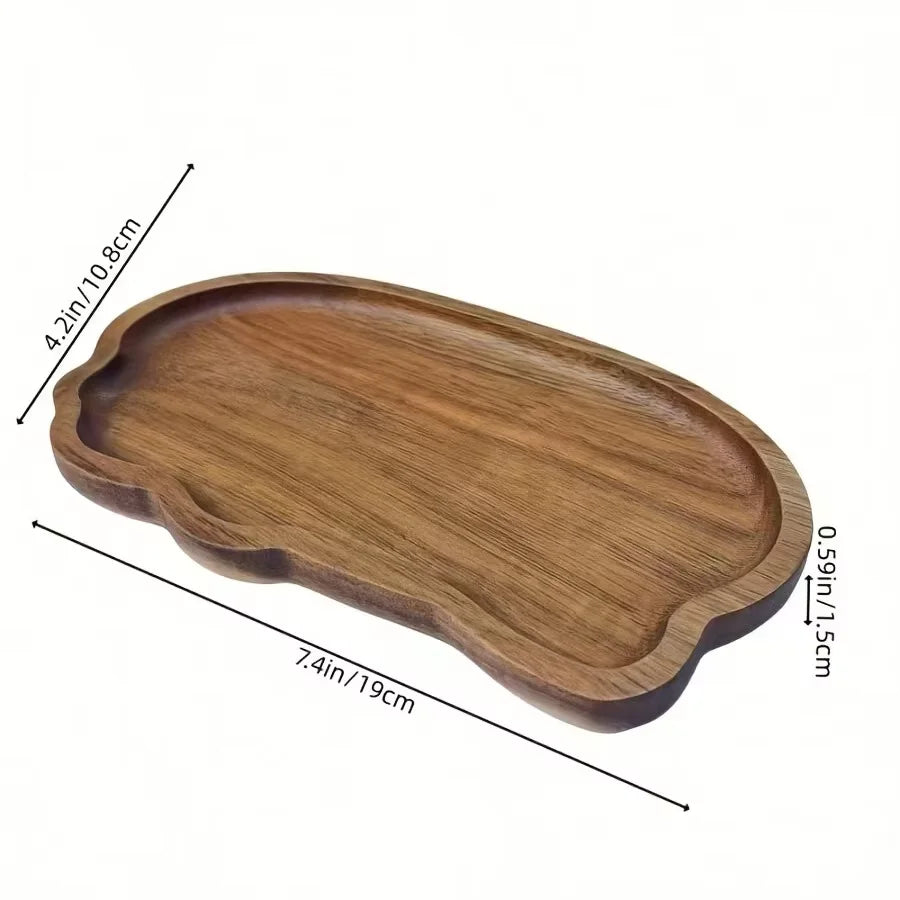 Cloud-Shaped Wooden Tray – Natural Wood Grain