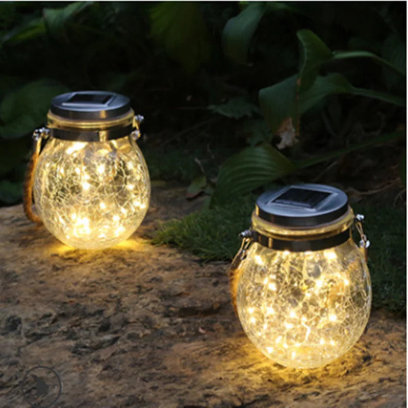 Crackle Glass Solar Jar Lantern – 30 Fairy Lights, IP65