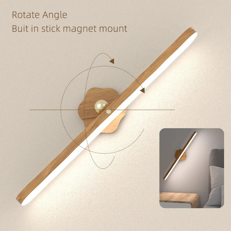 Wood-Look Magnetic Light Bar – Rechargeable, Touch Dimmable