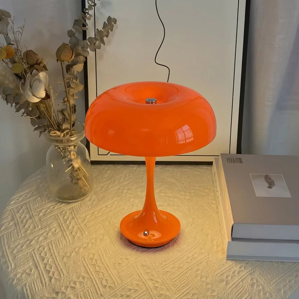 Retro Orange Mushroom Lamp – Cordless & Rechargeable