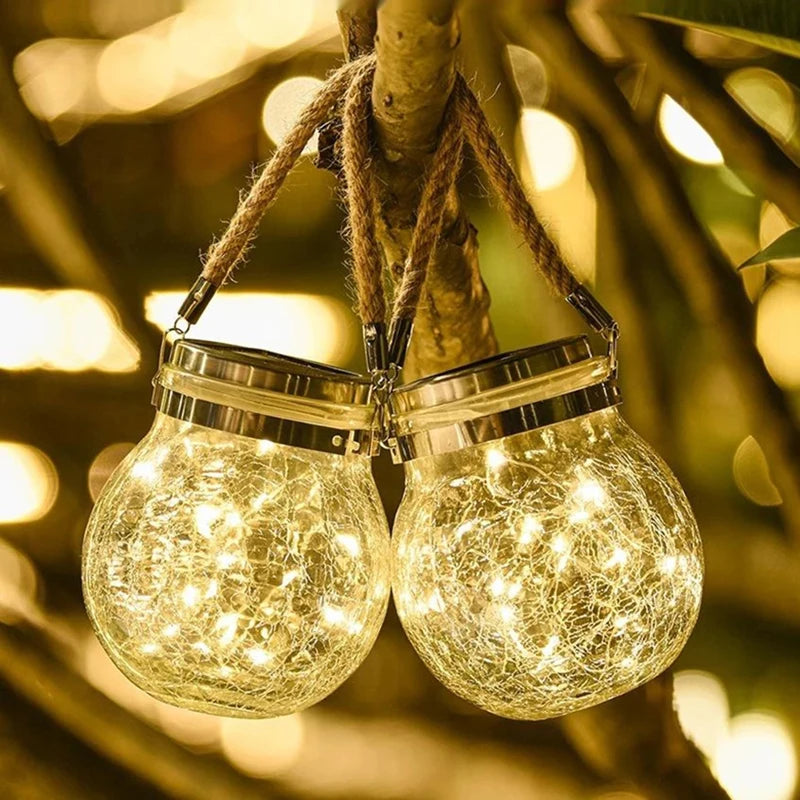 Crackle Glass Solar Jar Lantern – 30 Fairy Lights, IP65