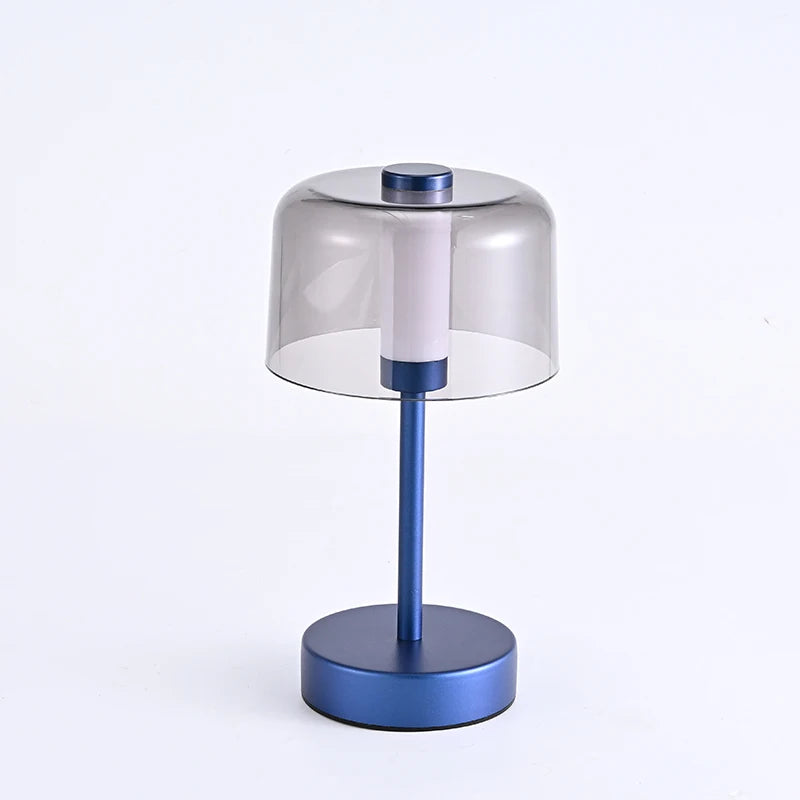 Smoked Dome Cordless Table Lamp – Rechargeable LED, 24 cm