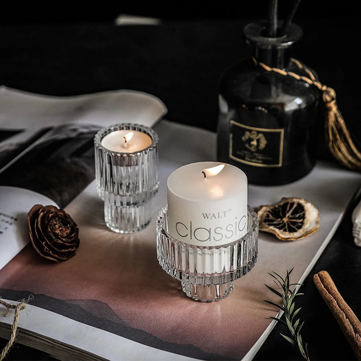 Ribbed Glass Candle Holder