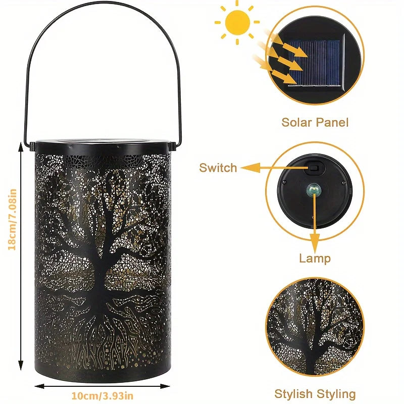 Tree of Life Solar Lantern – Cut-Out Metal, Hanging or Tabletop