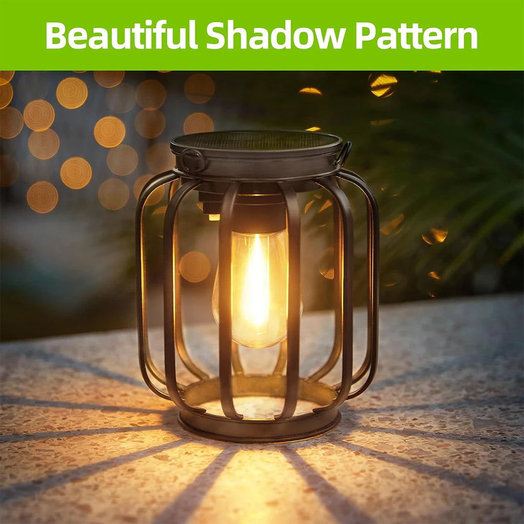 Iron Solar Hanging Lantern – Vintage Bulb Look
