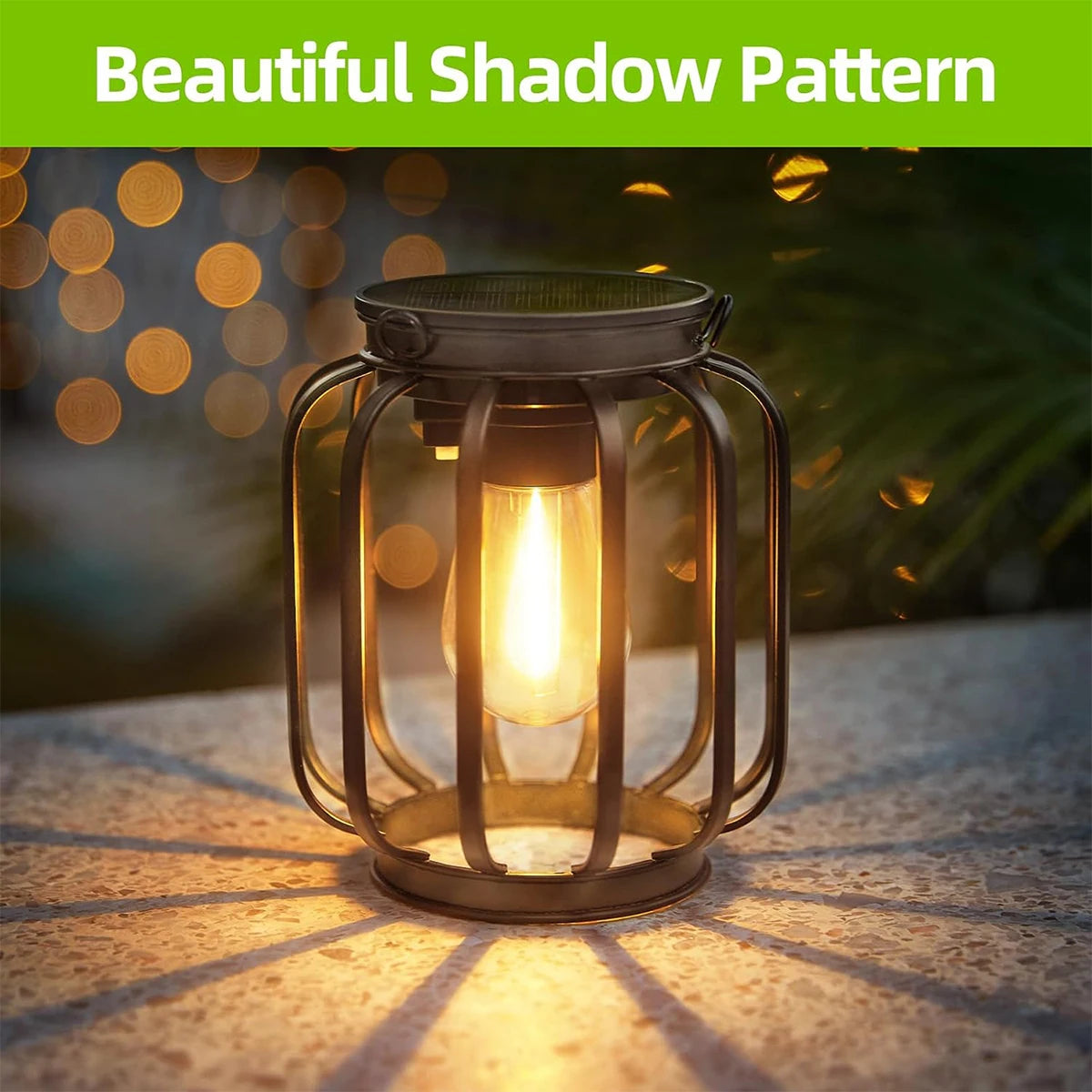 Iron Solar Hanging Lantern – Vintage Bulb Look