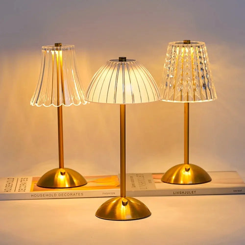 Crystal-Look Shade Cordless Table Lamp – Rechargeable, Gold