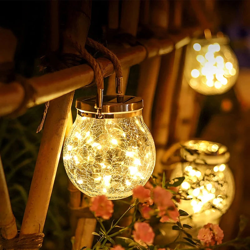Crackle Glass Solar Jar Lantern – 30 Fairy Lights, IP65