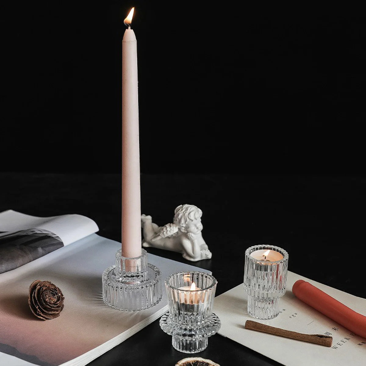 Ribbed Glass Candle Holder