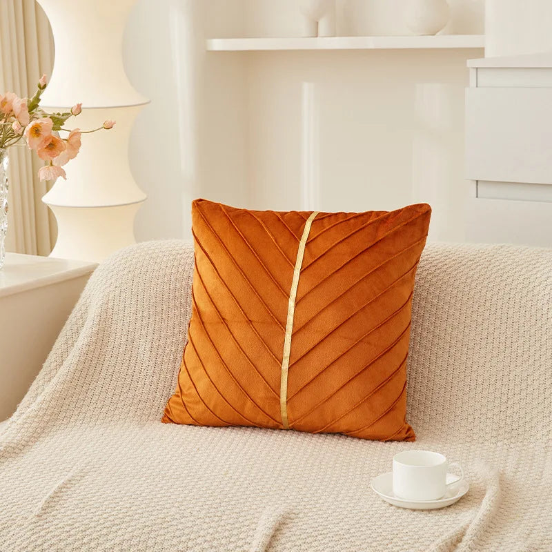 Pleated Velvet Cushion Cover with Gold-Tone Trim – 45 × 45 cm