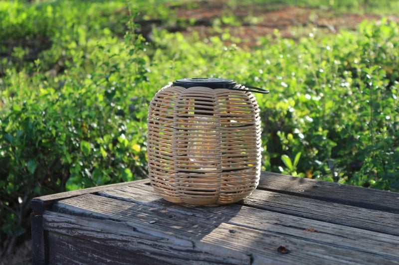 Boho Woven Solar Lantern – Warm LED with Handle