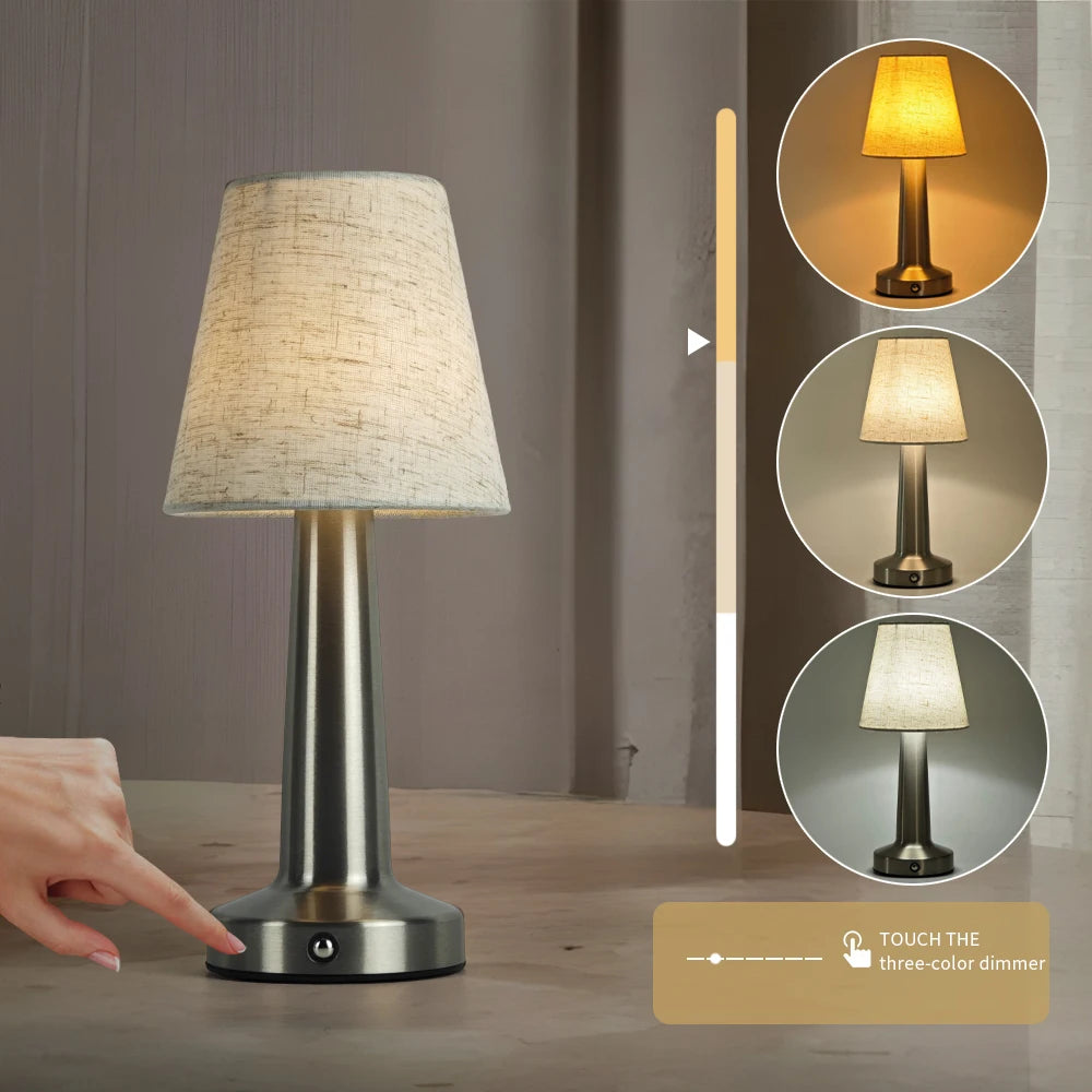 Fabric Shade Column Cordless Lamp – Rechargeable, 27 cm