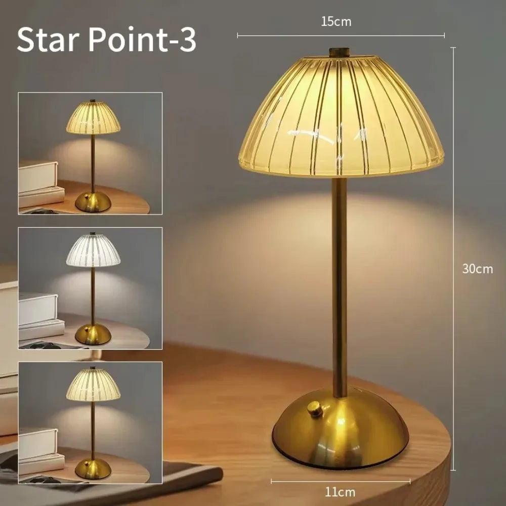 Crystal-Look Shade Cordless Table Lamp – Rechargeable, Gold
