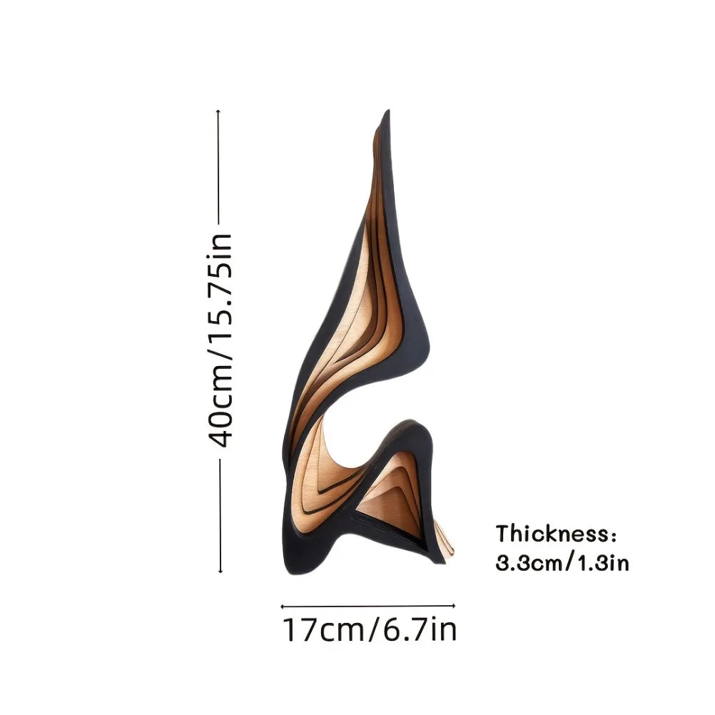 Abstract Wave Wood Sculpture – Modern Shelf Decor