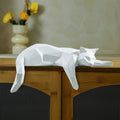 Geometric Lying Cat Statue – Resin, White or Black