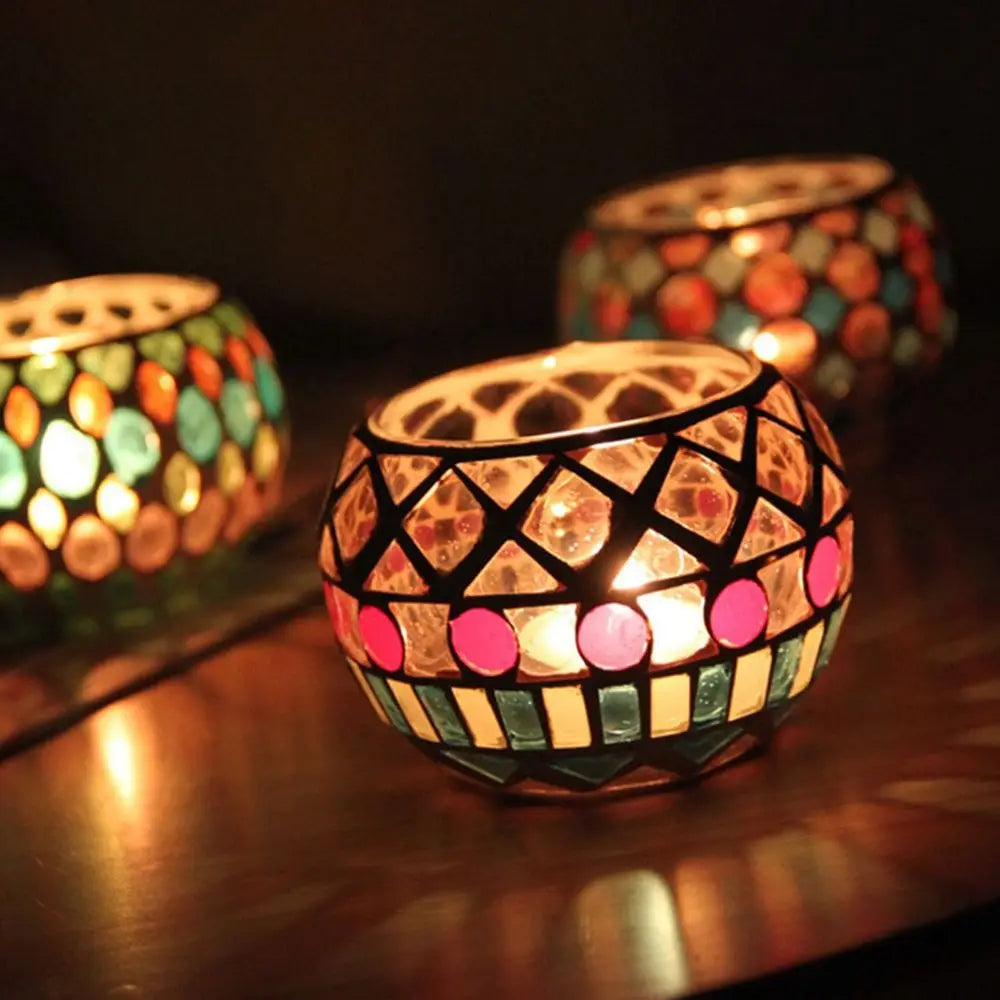 Moroccan Mosaic Glass Tea Light Holder – 9 cm