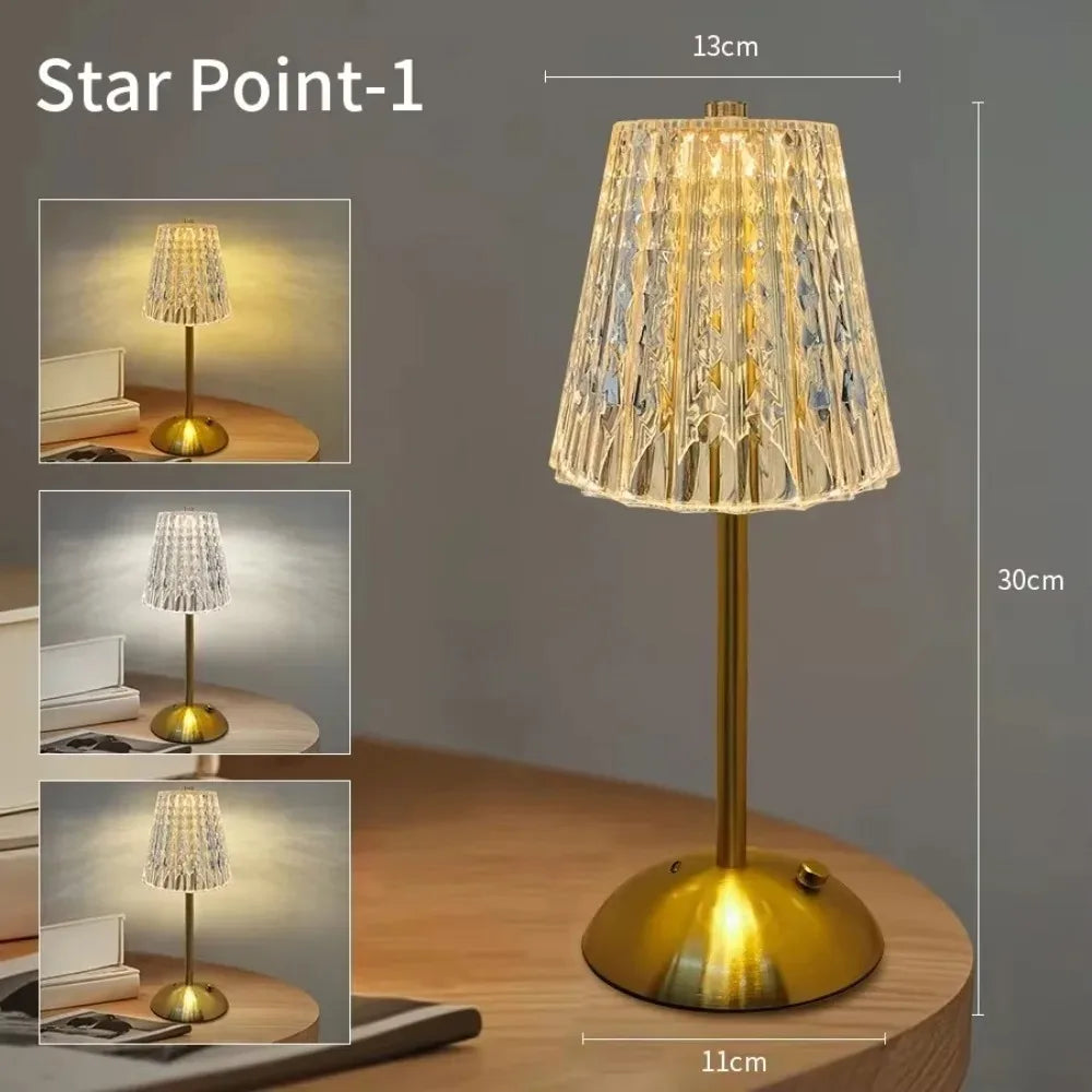 Crystal-Look Shade Cordless Table Lamp – Rechargeable, Gold