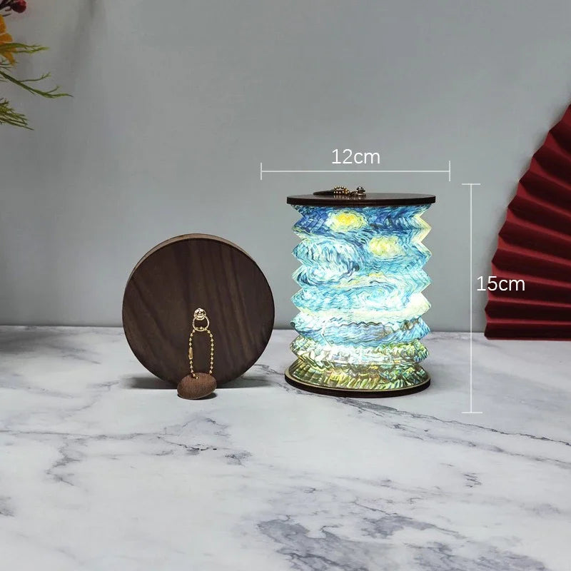 Folding Paper Lantern Cordless Lamp – Wooden Lids, 15 cm