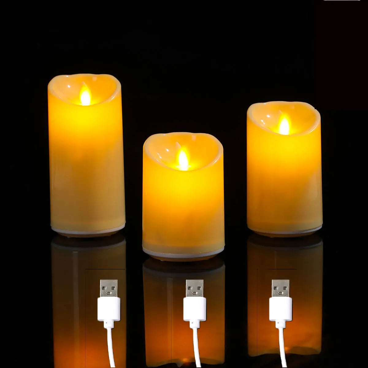 Rechargeable Flameless Pillar Candles – Set of 3, Moving Wick