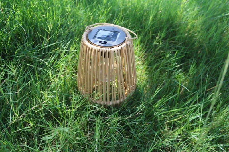Boho Woven Solar Lantern – Warm LED with Handle