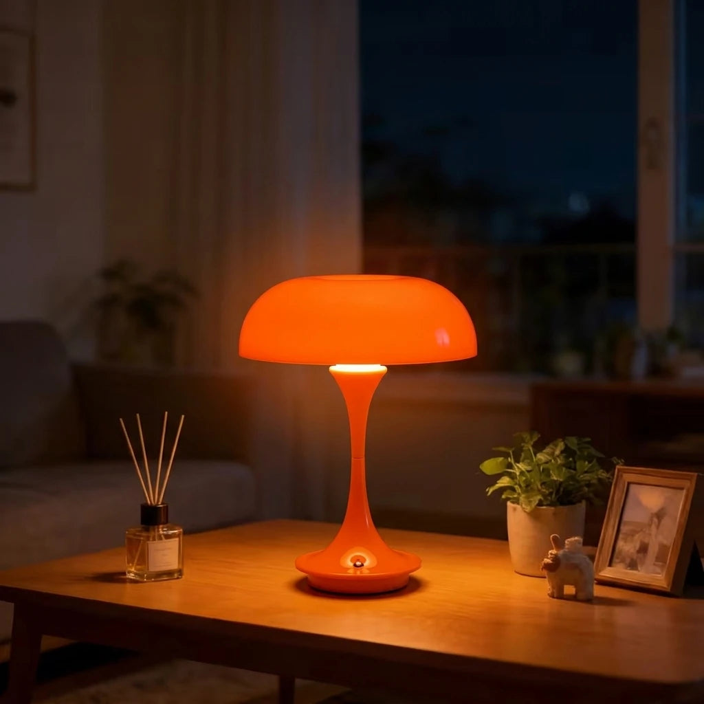 Retro Orange Mushroom Lamp – Cordless & Rechargeable