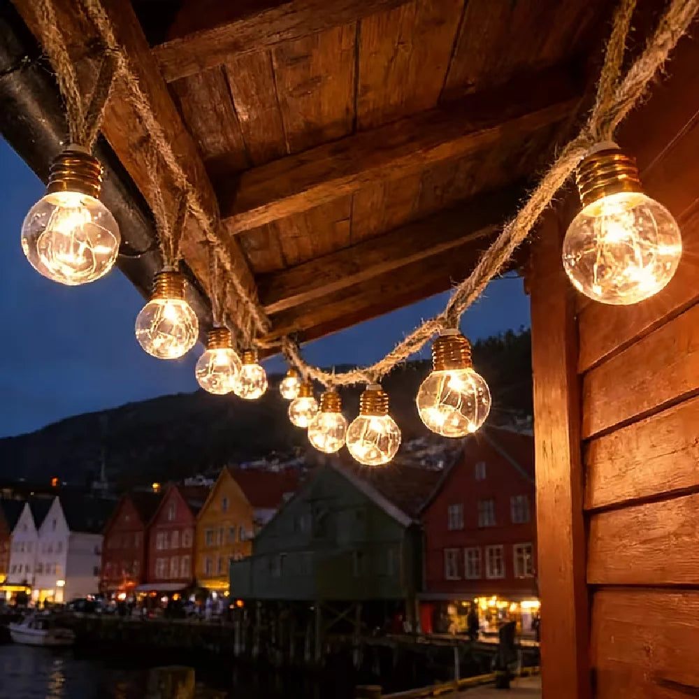 Solar Rope Festoon String Lights – Crackle Bulbs