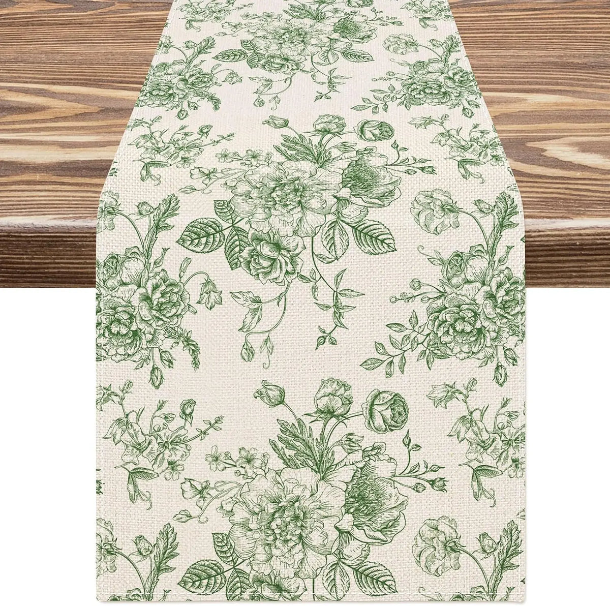 Toile Floral Linen Table Runner – 33 × 180 cm