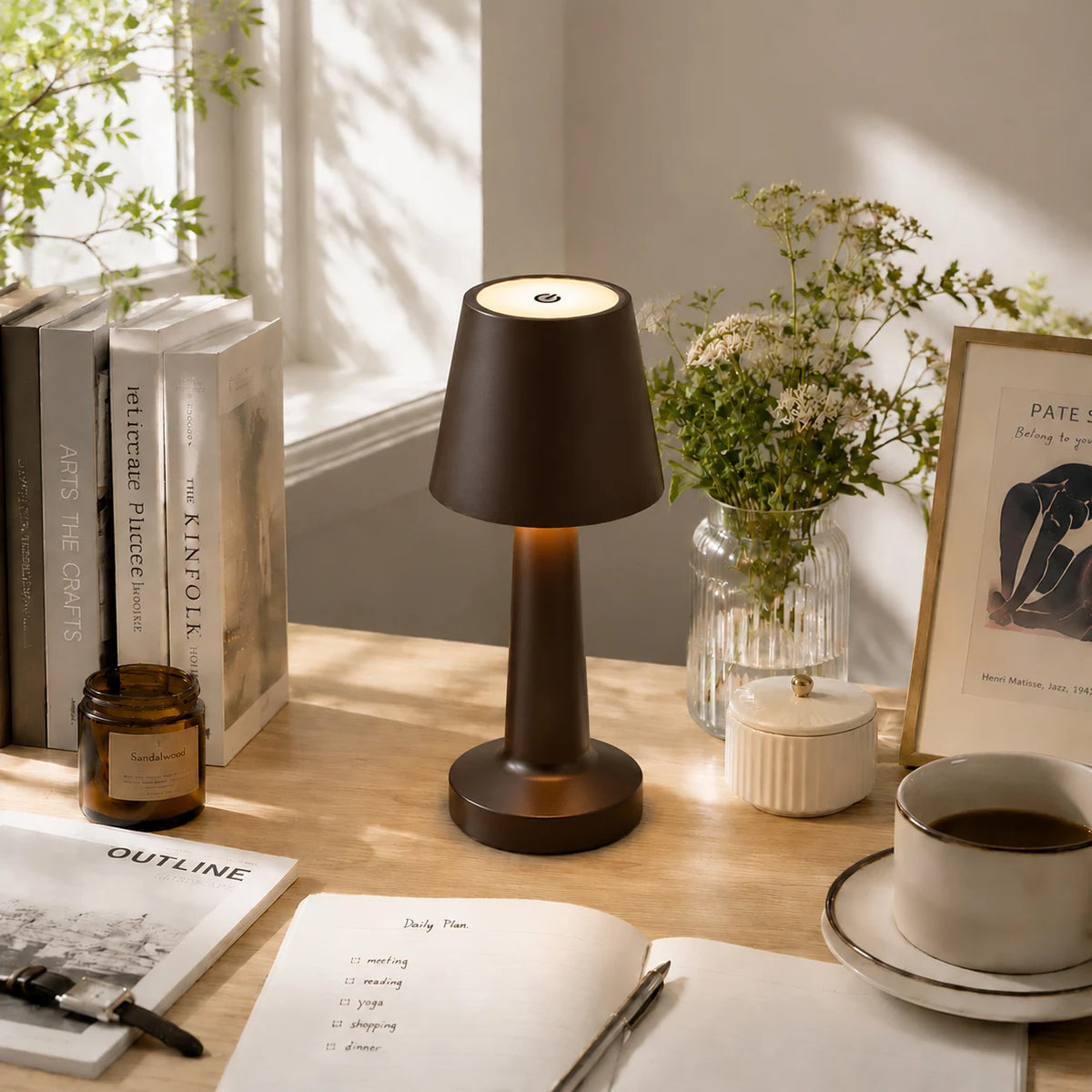 Tapered Shade Cordless Lamp – Rechargeable LED, 25 cm