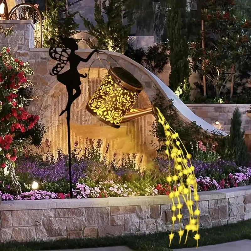 Solar Fairy Watering Can Light – Cascading Fairy Lights on a Garden Stake
