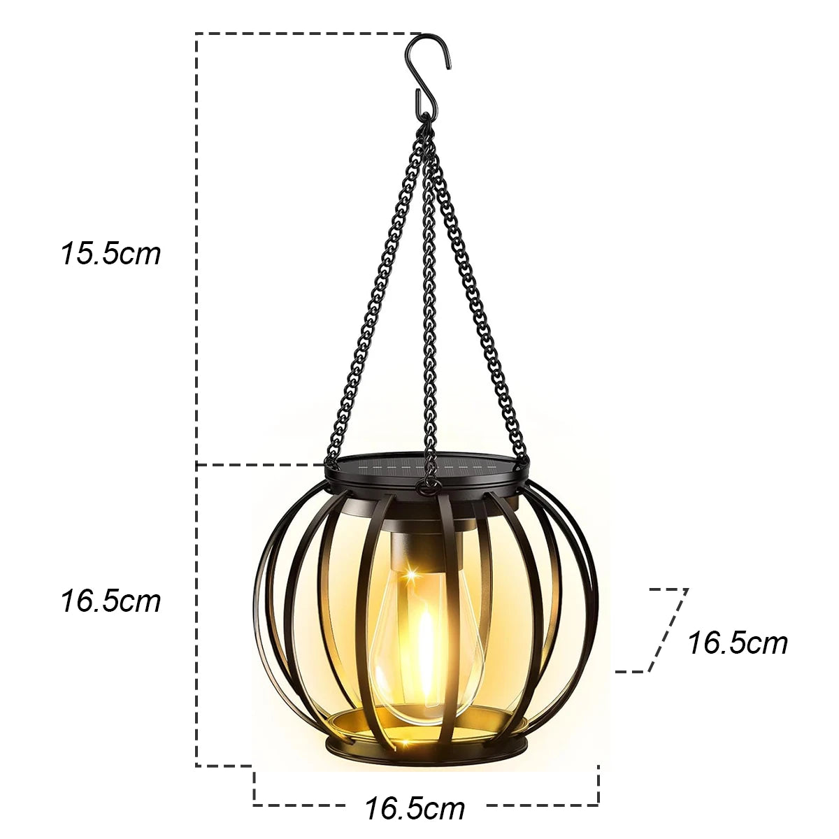 Iron Solar Hanging Lantern – Vintage Bulb Look