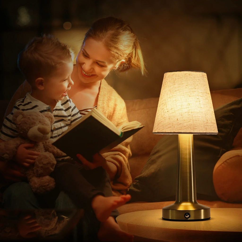 Fabric Shade Column Cordless Lamp – Rechargeable, 27 cm
