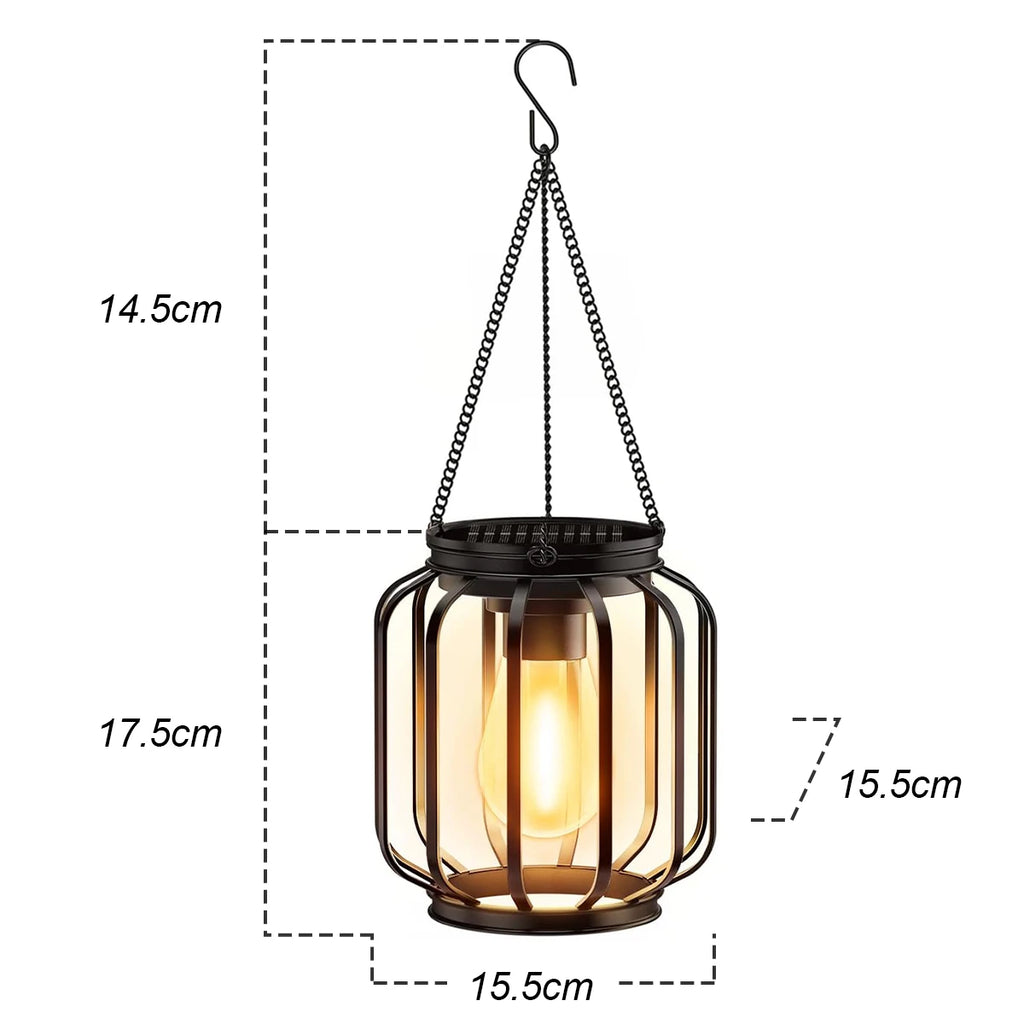 Iron Solar Hanging Lantern – Vintage Bulb Look