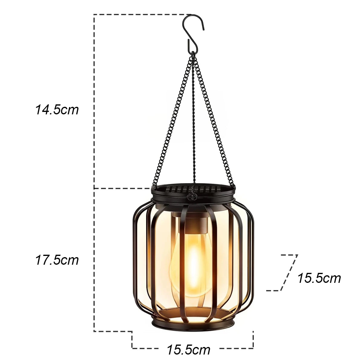 Iron Solar Hanging Lantern – Vintage Bulb Look