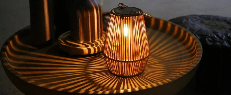 Boho Woven Solar Lantern – Warm LED with Handle